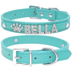 Bling Rhinestone Puppy Dog Collars Personalized Small Dogs Chihuahua (Color: Blue, size: L)